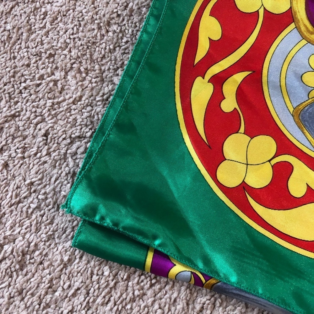 Vintage Berkshire Oversized Scarf Satin Like green gold - Picture 5 of 12